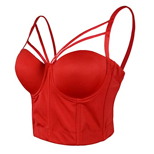 ELLACCI Women's Sexy Cut Cross Strappy Gothic Bustier Tops Caged Cropped Top Red Small