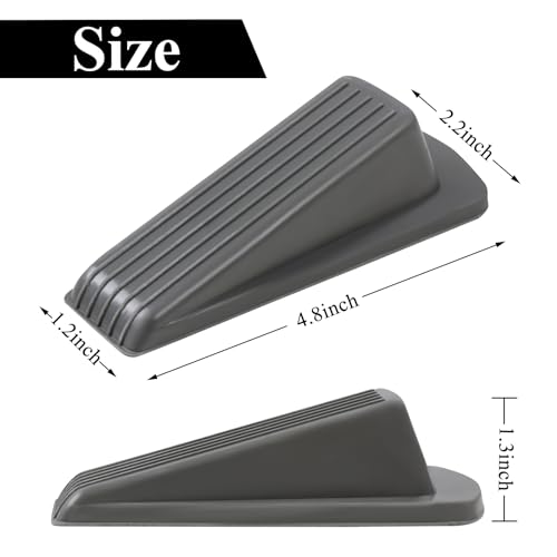 Image of 4 Pack Door Stoppers for Bottom of Door, Gray 4.8x2.2x1.3in Door Stops, Rubber Door Stopper Wedge, Sturdy Stackable Door Stops for Floor