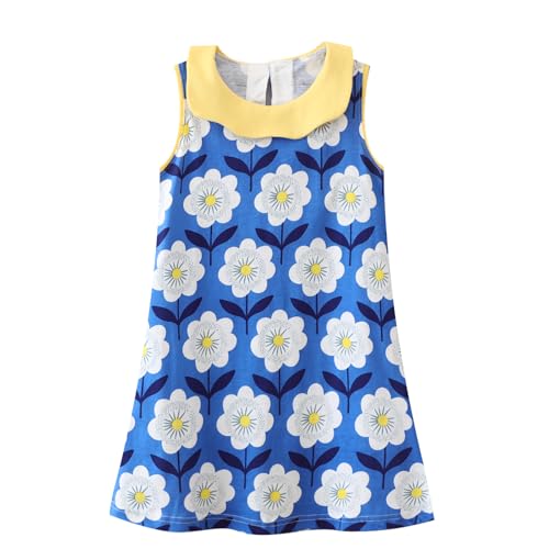 HILEELANG Toddler Girls Cotton Dress Sleeveless Casual Summer Sundress Flower Printed Jumper Skirt Dresses 2T