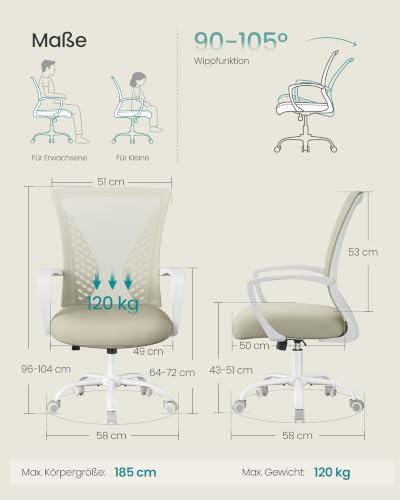 Miniatura 3 de Songmics Office Chair, Beige Capuchino, 49 51 96-104 Cm