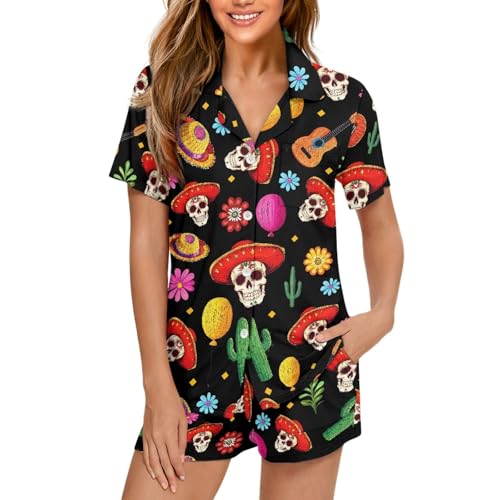 Summer Pajamas for Women Set Shorts Pajama 2 Piece Button Up Pjs Ladies Soft Lounge