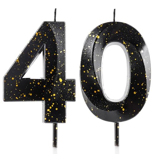 Number 40 Candles 40th Birthday Candles 3D Black Gold Happy Birthday Candle Premium Wax & 3D Diamond Design Cake Topper Decorations for Birthday Party Wedding Anniversary Celebration Supplie