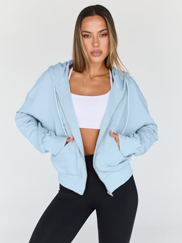 Image of Trendy Queen Womens Zip Up Hoodies Cropped Jackets Fall Outfits 2026
