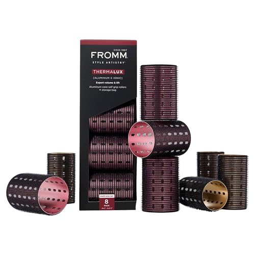 Fromm Thermalux Aluminum Hair Rollers Professional Self-Grip Rollers with Aluminum Core & Ionic Technology for Volume Waves & Curtain Bangs Ideal for All Hair Types 2 & 2.5 8-Pack