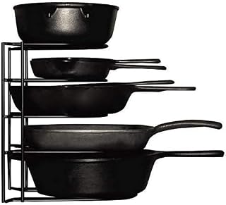 Heavy Duty Pots and Pans Organizer - For Cast Iron Skillets, Pots, Frying Pans, Lids | 5-Tier Durable Steel Rack for Kitchen Counter & Cabinet Storage and Organization - No Assembly Required [Black]