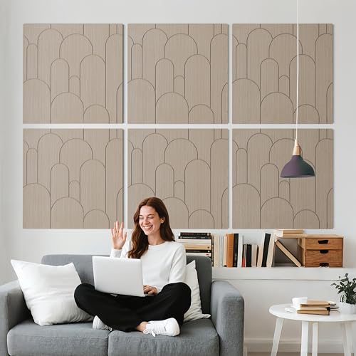 Minimalist Line Acoustic Panels, 23.6 x 23.6 Inch 6 Pack Decorative Sound Absorbing Wall Panels, Acoustic Wall Decor for Echo Reduction in Living Room, Bedroom, Home Office & Apartment