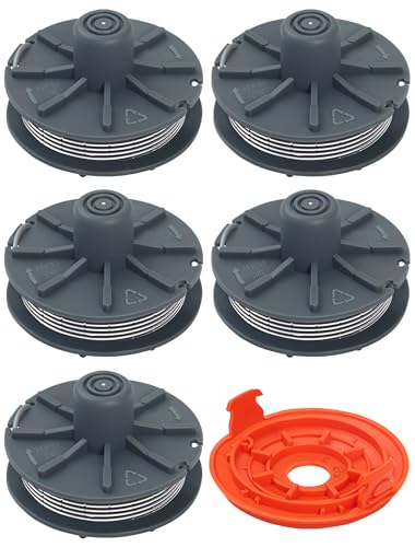 Gucass Rasentrimmer Fadenspule 5307-20 mit 6 1 m Nylonfaden passend für Gardena Ersatzspulen 9807 9808 9809 9827 8846 8847 8848 9870 9872 9874 (5 Spulen + 1 Trimmerabdeckung)