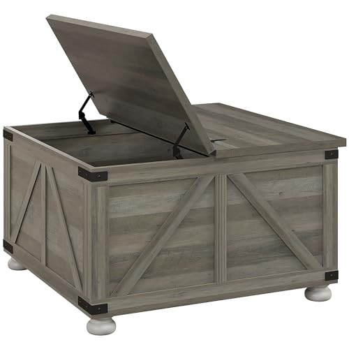 HOMCOM Farmhouse Coffee Table, 31.5" Square Coffee Table with Storage, Living Room Center Table with Hinged Flip Lift Top and Hidden Space, Distressed Gray -  Aosom LLC, US839-296V80GY0131