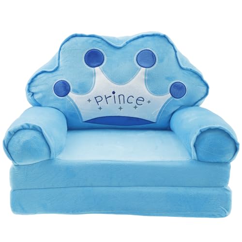 Divano pieghevole per bambini, comoda sedia per bambini, 2 in 1, pieghevole, per la festa dei bambini, regalo di compleanno per ragazze e ragazzi (corona blu)