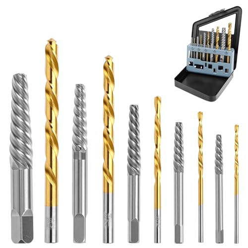 QWORK® Lot de 10 Extracteurs de Vis et Forets à Gauche en Titane Forgé - Ensemble Professionnel pour Vis et Boulons Endommagés