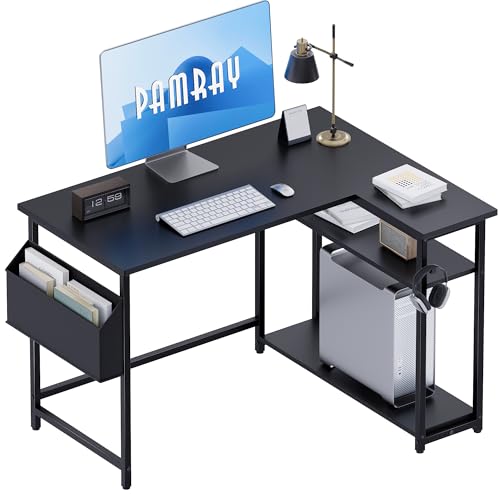 Pamray 40 Inch L-Shape Desk with Reversible Shelves
