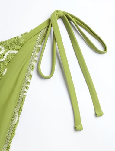 Image of ZAFUL Women Strapless Textured Bandeau Bikini 2 Piece Swimwear Cheeky Solid Lace up Bathing Suits