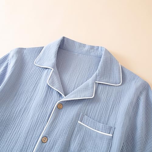 Mens Button Up Pajamas Sets Lightweight Breathable Gauze Sleepwear 3 Piece Thin Comfort Loungewear Set3