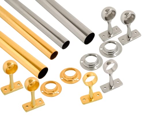 Image of Wardrobe Rail Brass 2-8 Ft Clothes Rail Tube Closet Rail Tube Hanging (2 x End Supports, 19mm)