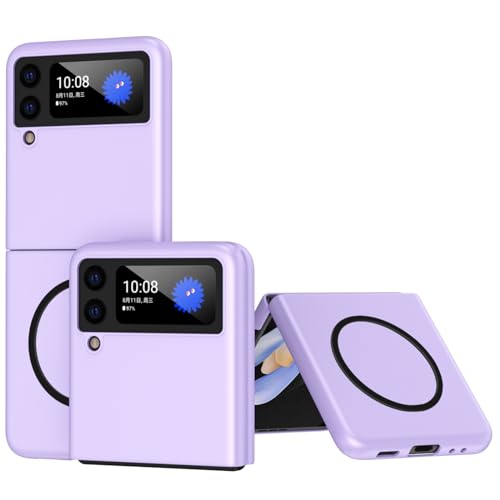MRRSIWEI Phone Case for Samsung Galaxy Z Flip 3 Compatible with Magsafe, Slim Fit Hard PC Shookproof Anti-Drop Protective Case Cover for Samsung Galaxy Z Flip3 5G- Scrub Purple