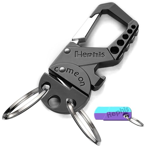 Image of Hephis Skull Heavy Duty Key Chain,Car Emergency Escape Tool, Seat belt Cutter,Bottle Opener,Carabiner Car Key Chains