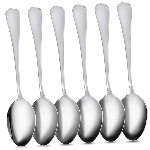 COLLBATH 6Pcs Stainless Steel Serving Spoon Lightweight Dinner Spoons for Food Serving Soup Rice Classic Design with Mirror Finish for Home Kitchen and Outdoor Activities