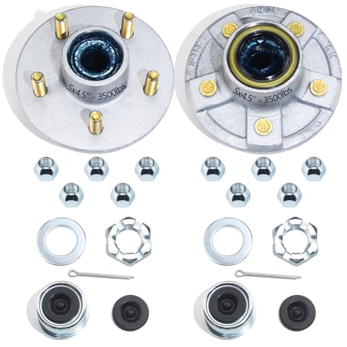 GREPSPUD 2 Sets Galvanized Trailer Hub Kits 5 on 4.5 for 3500 lbs 1-1/16 to 1-3/8 #84 Tapered Axle Prelubricated L44649 L68149 Bearings 5x4.5 Trailer Idler Hub 5 Lug Bolt Trailer Wheel Hub Kit