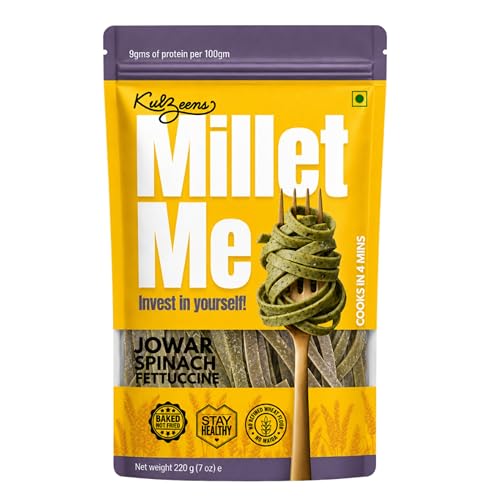 Image of Millet Me by Kuizeens Spinach Jowar Fettuccine Pasta - 110g Each, Pack Of 1 | Gluten-free Sorghum Pasta | Natural Spinach, High Fiber & Iron | Vegan & Maida-free