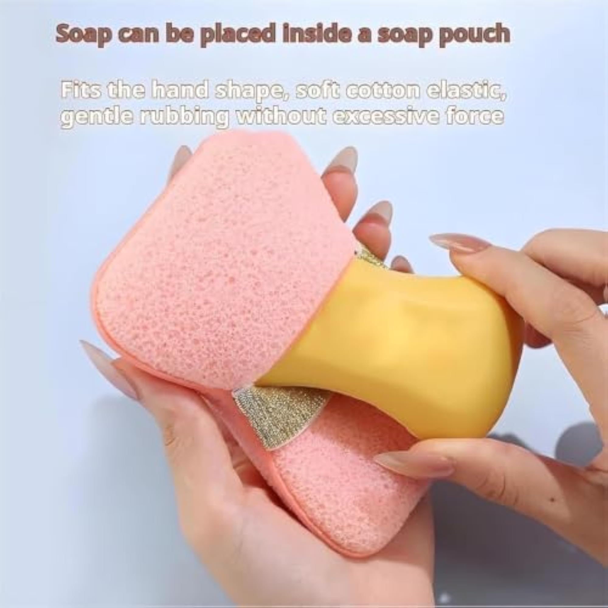 2-Pack Exfoliating Bath Sponge with Soap Bag, Double-Sided Body Scrubber