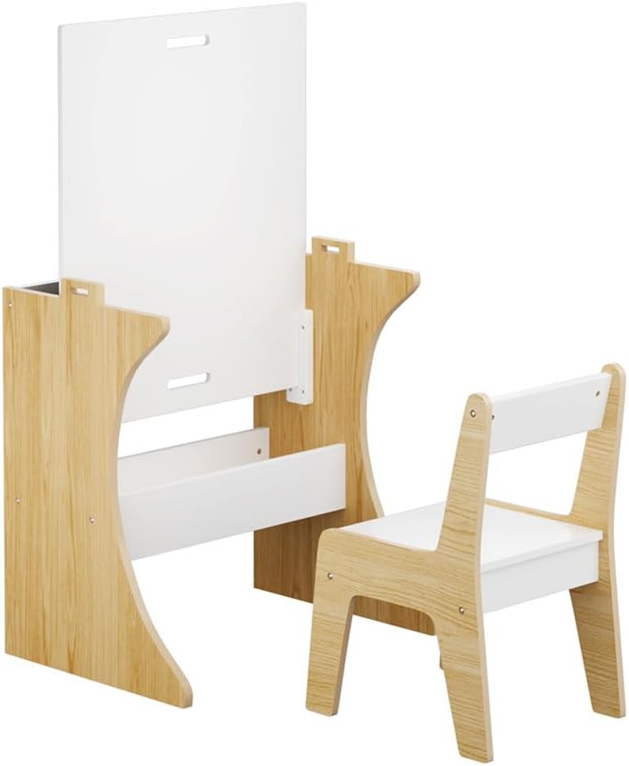 Kids Table and Chair Set, Multifunctional Wooden Activity Table with Convertible Tabletop and Blackboard and Whiteboard for Toddlers Arts Crafts Drawing Reading Playing, Playroom Nursery