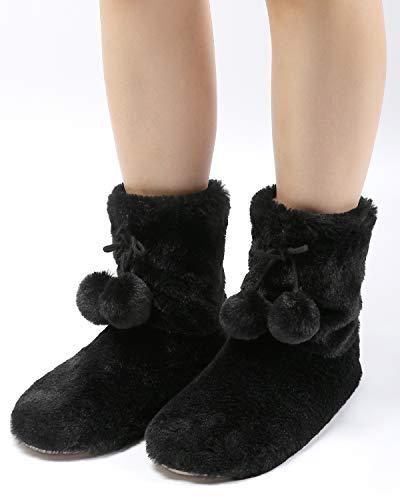 Image of DICUIRD Womens Thick & Warm Slipper Socks with Grippers - Christmas House Slippers
