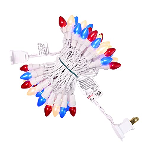 4Th Of July Decoration Patriotic Led C3 Glass Mini Lights 50 Count Red White Blue Plug In String Lights 120V Ul Cerfified Plug In For Indoor Outdoor Christmas Party Patio Independence Day Decoration #TOP27