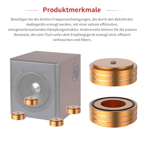 Tertullus 4 aluminiowe nóżki audio HiFi 58 mm × 22 mm złoty subwoofer, aluminium, stopki do przykręcania subwoofera, głośnika, wzmacniacza i gramofonu
