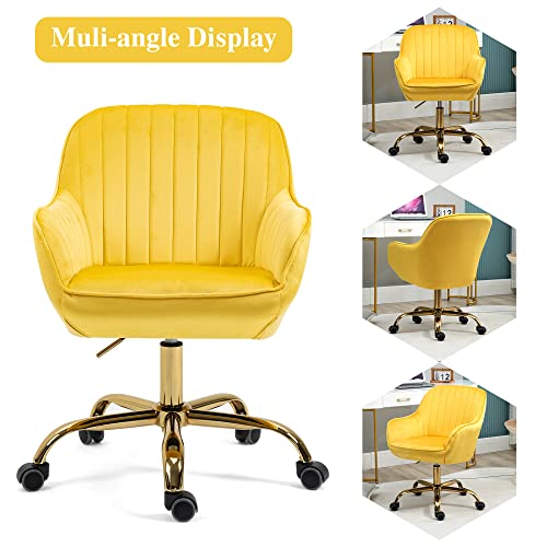 Homedot Ergonomic Home Office Chair Swivel Comfortable Makeup Rolling Chair Velvet Desk Chair Soft Cushion Accent Armchair Tufted Chair Adjustable Height Velvet Chair With Gold Base For Unisex #TOP6