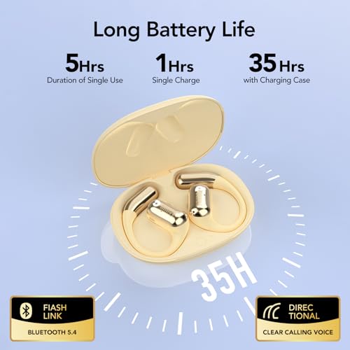 Image of MFish Open-Ear Headphones for Running & Commuting, Wireless Bluetooth Over-Ear Earbuds, IP55 Sweatproof, 35H Playtime with Case, 9.4g Lightweight Adjustable Earhooks, Clear Calls, Yellow