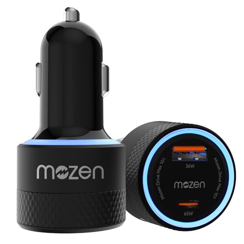 Image of MOZEN by Amkette Drive Max 101W Car Charger Type C 65W + USB-A 36W Dual Port Fast Car Charger, ABS Build with Metallic Shell with Voltsafe and Smartflux for Mobile, Tablets & Laptops