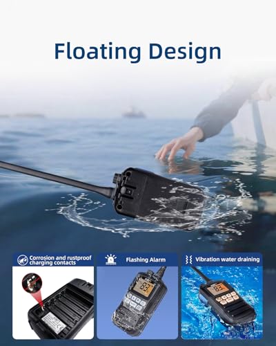 Image of KSUN Handheld Two-Way VHF Marine Radio, NOAA Weather, Portable Marine Radios, Floating IPX7 Waterproof, International Channel, Vibration Drainage, Boat Two Way Radio Gift for Kayak Fishing, 2 Pack