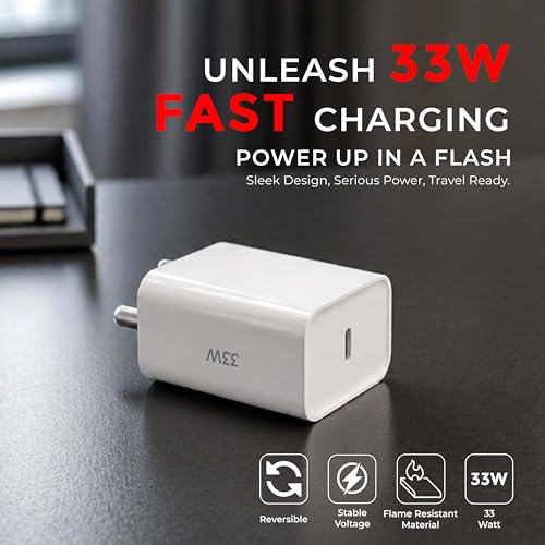 Image of MAK 33W Type C PD Fast Charger Adapter Compatible for Nothing Phone 2a Plus, Nothing Phone 2a, Nothing Phone 2, Nothing Phone 1 and CMF Phone 1, Super Fast USB C Wall Charger 3A White.