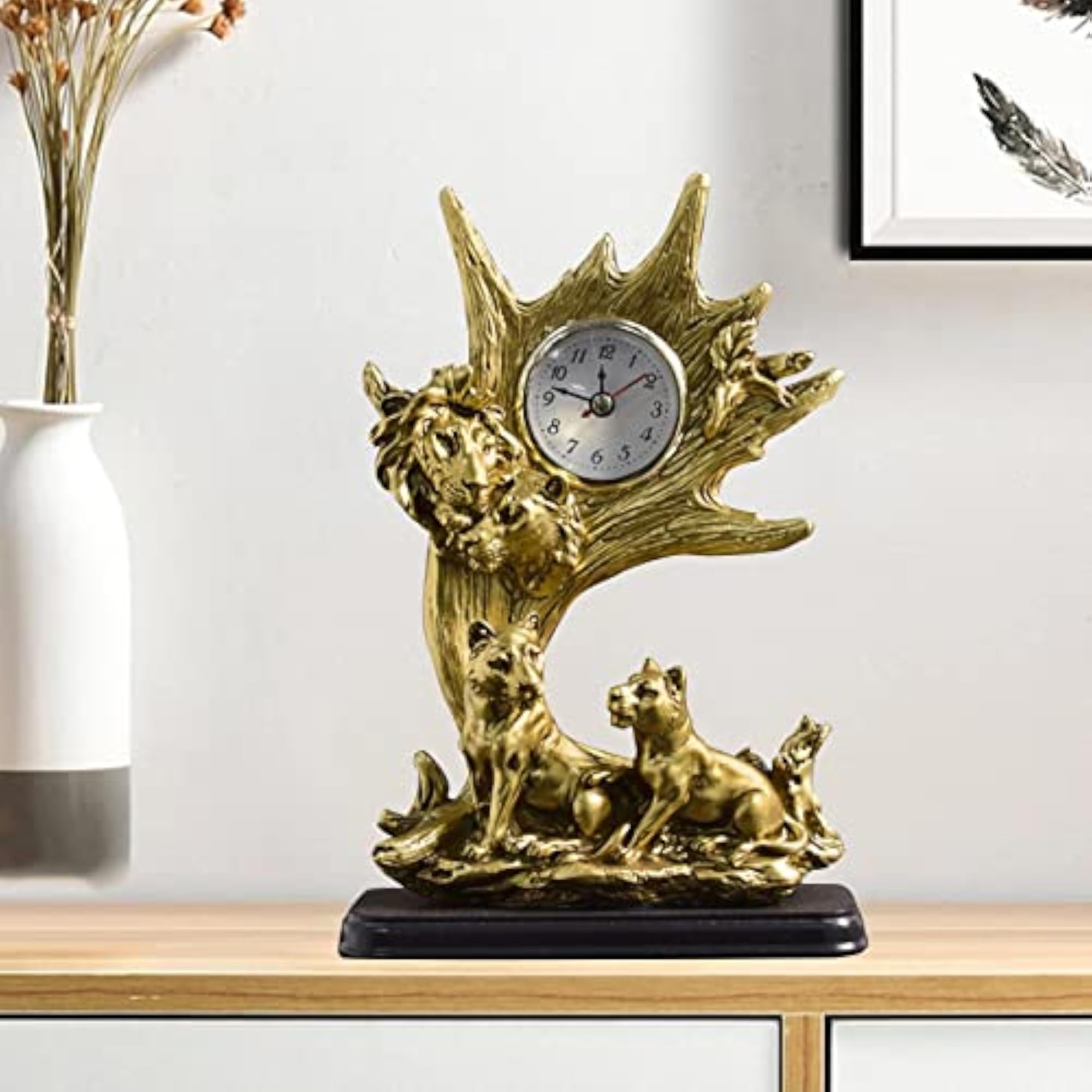 Table Clock Lion Statue for Bedroom Desk