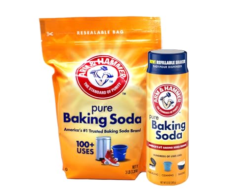 Arm & Hammer Pure Baking Soda 60 Ounce Combo Pack, Multi-Purpose Baking Soda for Baking Cleaning Deodorizing, Includes 3 lb Resealable Bag plus 12 oz Easy Pour Shaker - image 1