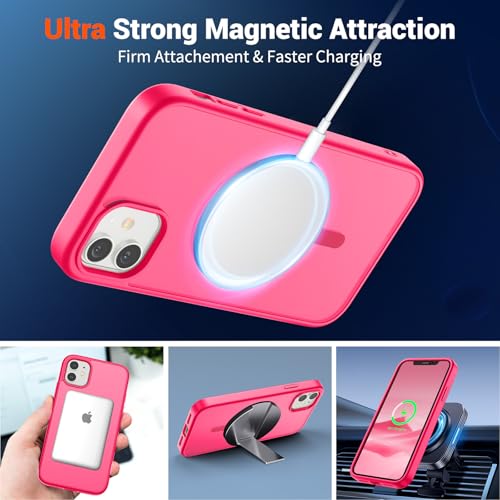Image of SUPFINE Magnetic for iPhone 11 Phone Case with Screen Protector (Compatible with MagSafe) (Military Grade Drop Protection) Slim Translucent Matte Shockproof Phone Cover,Hot Pink
