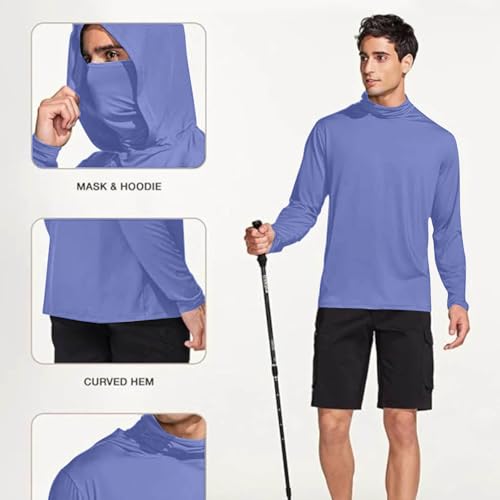 Sun Shirts for Men UPF 50+ Sun Protection Rash Guard Long Sleeve Lightweight Hoodies with Mask UV Fishing Workout4