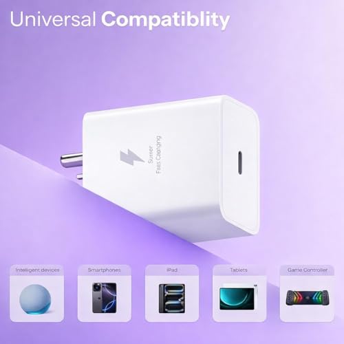 Image of Original 45W GaN SuperFast Charger Compatible with Samsung Galaxy S24 /S23 /S22 /S21 /S20 (Ultra /Plus /Fe), Note 20 /20+ /10(All Series), Z Fold /Flip /S /A /F /M Series | Type C PD 3.0 Charger Adapter by HESPA
