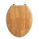 Signature Hardware 153865 Luxury Light Oak Toilet Seat Standard Hinges - Elongated Bowl - Oak/Polished Brass