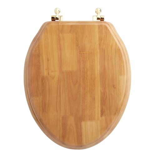 Signature Hardware 153865 Luxury Light Oak Toilet Seat Standard Hinges - Elongated Bowl - Oak/Polished Brass