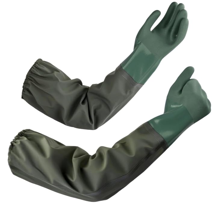Wrbugukeji Pond Gloves, 27.56 inch Long Rubber Gloves, Waterproof Drain Cleaning Gloves Length Rubber Gloves for Gardening Fishery Aquarium Machinery Industry (Green)