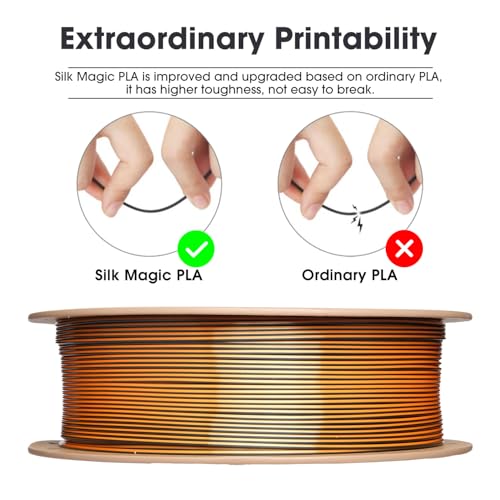 Image of eSUN Silk Magic PLA Filament 1.75mm, Shiny Silk Dual Color Co Extrusion 3D Printer Filament, 1KG (2.2 LBS) Spool 3D Printing Color Change Filament for 3D Printers, Black Gold