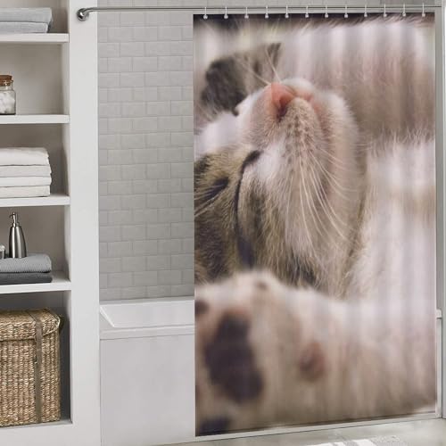 Rideau de douche chat 140x183 cm imperméable en polyester avec crochets