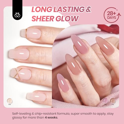 Image of Beetles Jelly Gel Nail Polish Set - 6 Colors Neutral Sheer Nude Pink Brown Gel Polish Kit Soak off UV Nail Concealer Gel Understated Grace French Nail Art Salon DIY Gift for Women