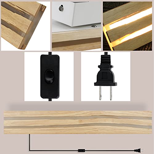 Hurrah Wood Wall Sconce Led Wall Light - Room Wall Light Fixture Plug In Wall Lighting With Switch Cord 3000K Bedroom Wall Lamp 8W Modern Light For Stair Living Porch Hallway Dining Decor #TOP4