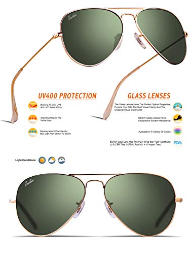 Image of Classic Aviator Teardrop Style Glass Lens Metal Frame Sunglasses For Men Women UV400 Protection