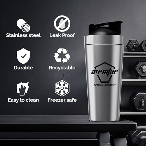 Image of avvatar Steel Shaker | Silver | 750ml | Stainless Steel Shaker | Leakproof and Easy Mixing