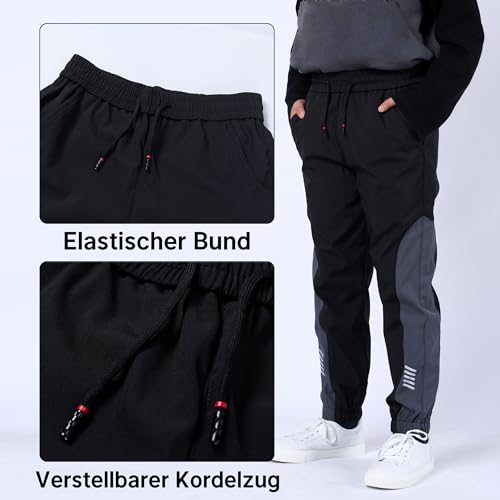 SERENYOU wasserdichte Hose Kinder Jungen Wanderhose Dünn leichte Trekkinghose Jungs Jogginghosen 158-164 Schwarz