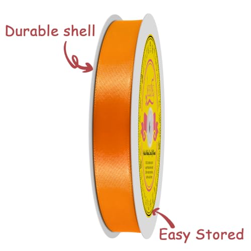Image of Double Face Autumn Orange Satin Ribbon 7 /8 inch X 100 Yards Polyester Autumn Orange Ribbon for Gift Wrapping Very Suitable for Weddings Party Hair Bow Invitation Decorations and More