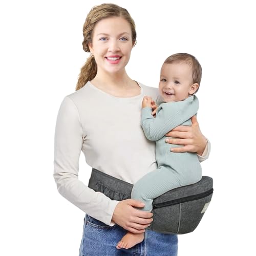 Image of Safotad Baby Carrier with Hip Seat, Ergonomic Front Carrier for Newborns & Toddlers, Adjustable Waistband with Strong Support, Large Pocket Design, Grey